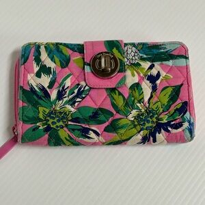 Vera Bradley Turnlock Wallet in Tropical Paradise Pink Green Print
